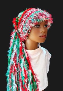 Christmas, Cinco de Mayo Custom Crocheted Hat for Parties, Festivals in Red/White/Green with Sparkle & Fringe