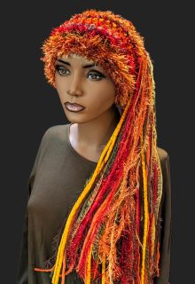 Custom Crocheted Festival, Party Hat in Autumn/Fall/Earth Colors with Sparkle & Fringe
