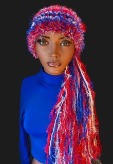 July 4th-Patriotic Custom Crocheted Hat for Parades, Parties in Red/White/Blue with Sparkle & Fringe