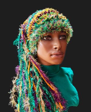 Mardi Gras-Fat Tuesday-New Orleans Custom Handmade Fun Hat for Festivals, Parties, Parades - Crocheted with Sparkle, Bling, Fringe & Fur in Purple/Gold/Green.