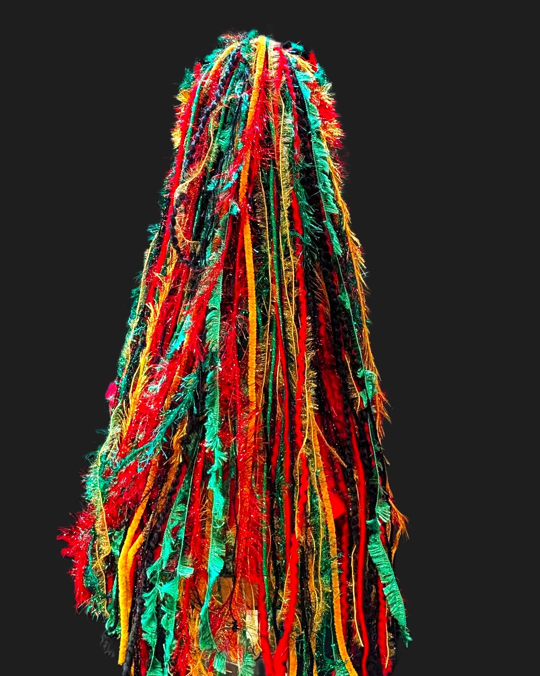Handmade Crocheted Rasta Hat, Unique Gift with Sparkle & Fringe in Black/Red/Green/Gold - Image 4