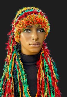 Rasta, Reggae Custom Crocheted Hat for Festivals, Parties in Black/Red/Green/Gold with Sparkle & Fringe