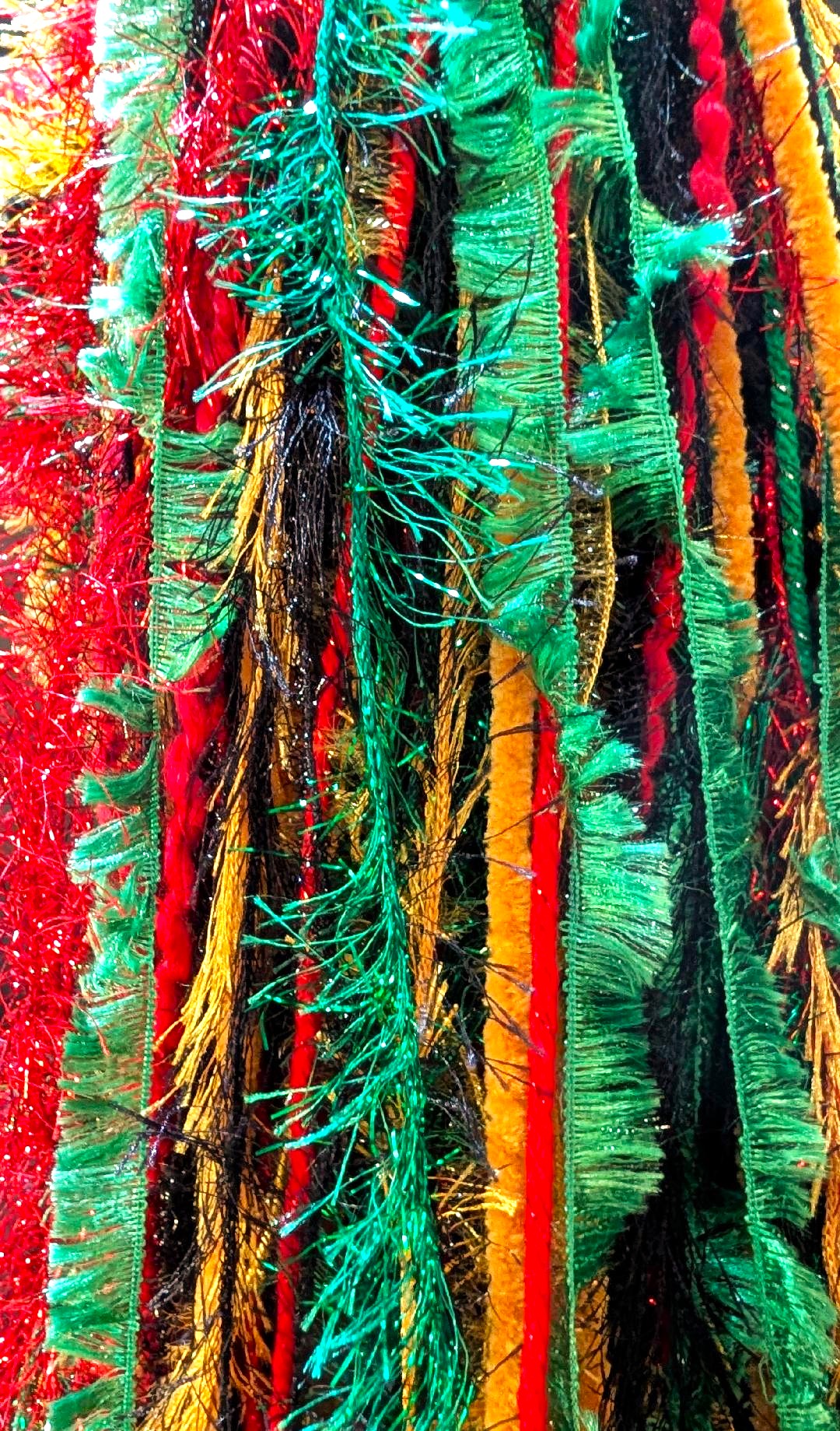 Handmade Crocheted Rasta Hat, Unique Gift with Sparkle & Fringe in Black/Red/Green/Gold - Image 7