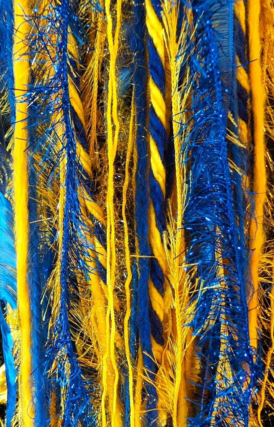 Blue & Gold School Team Colors Custom Crocheted Hat with Sparkle & Fringe - Image 5