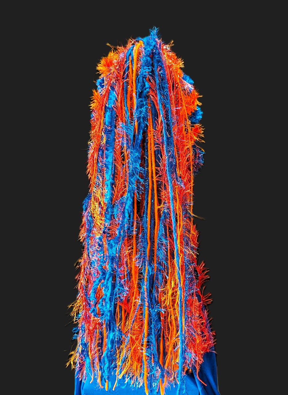 Royal Blue & Orange School Team Colors Custom Crocheted Hat with Sparkle & Fringe - Image 7