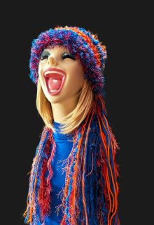 Royal Blue & Orange School Team Colors Custom Crocheted Hat with Sparkle & Fringe