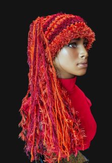 Maroon & Orange School Team Colors Custom Crocheted Hat with Sparkle & Fringe