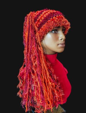 Maroon & Orange School Team Spirit Colors Custom Handmade Hat - Crocheted with Sparkle, Bling, Fringe & Fur for Adults & Kids.
