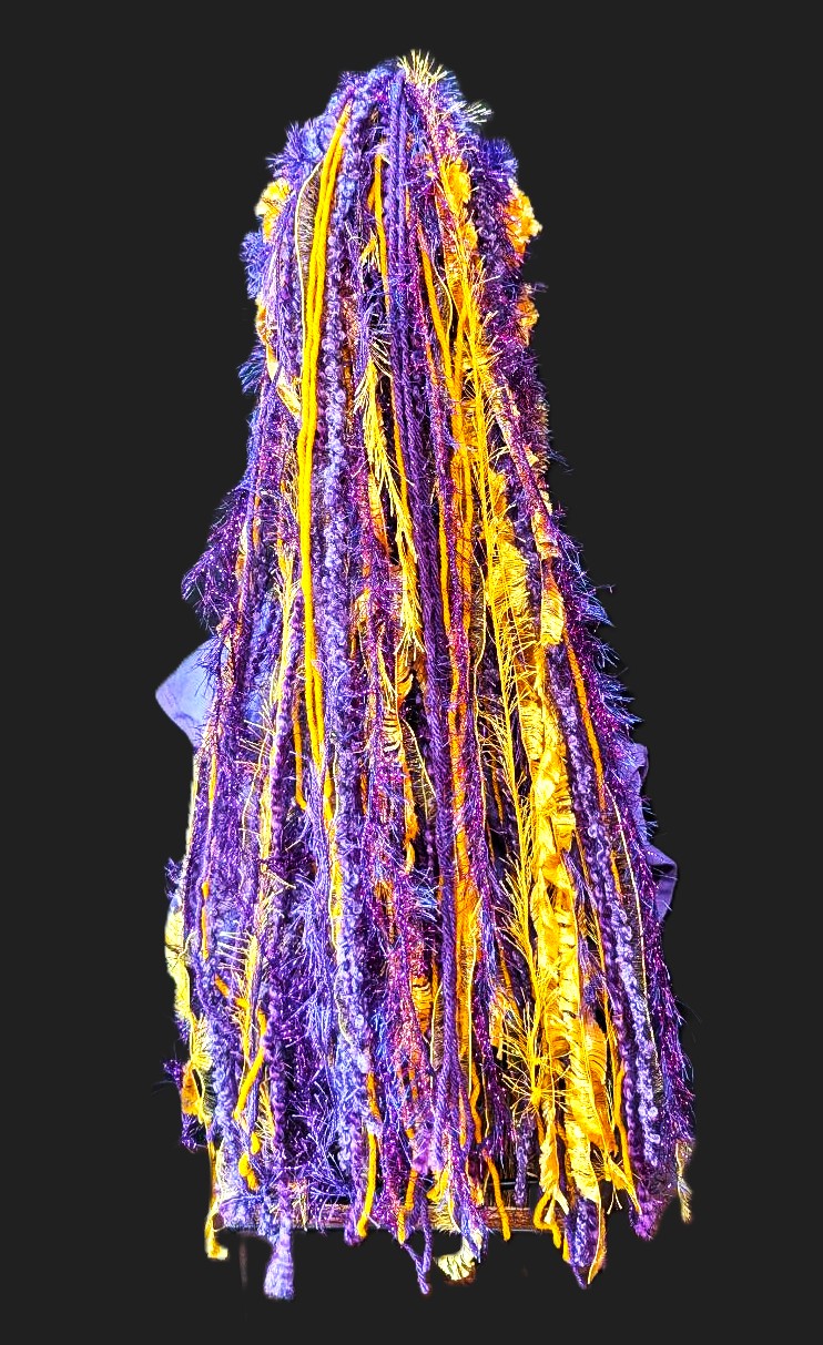 Purple & Gold School Team Colors Custom Crocheted Hat with Sparkle & Fringe. - Image 7