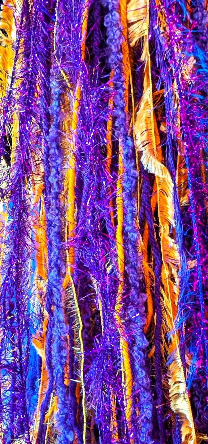 Purple & Gold School Team Colors Custom Crocheted Hat with Sparkle & Fringe. - Image 5