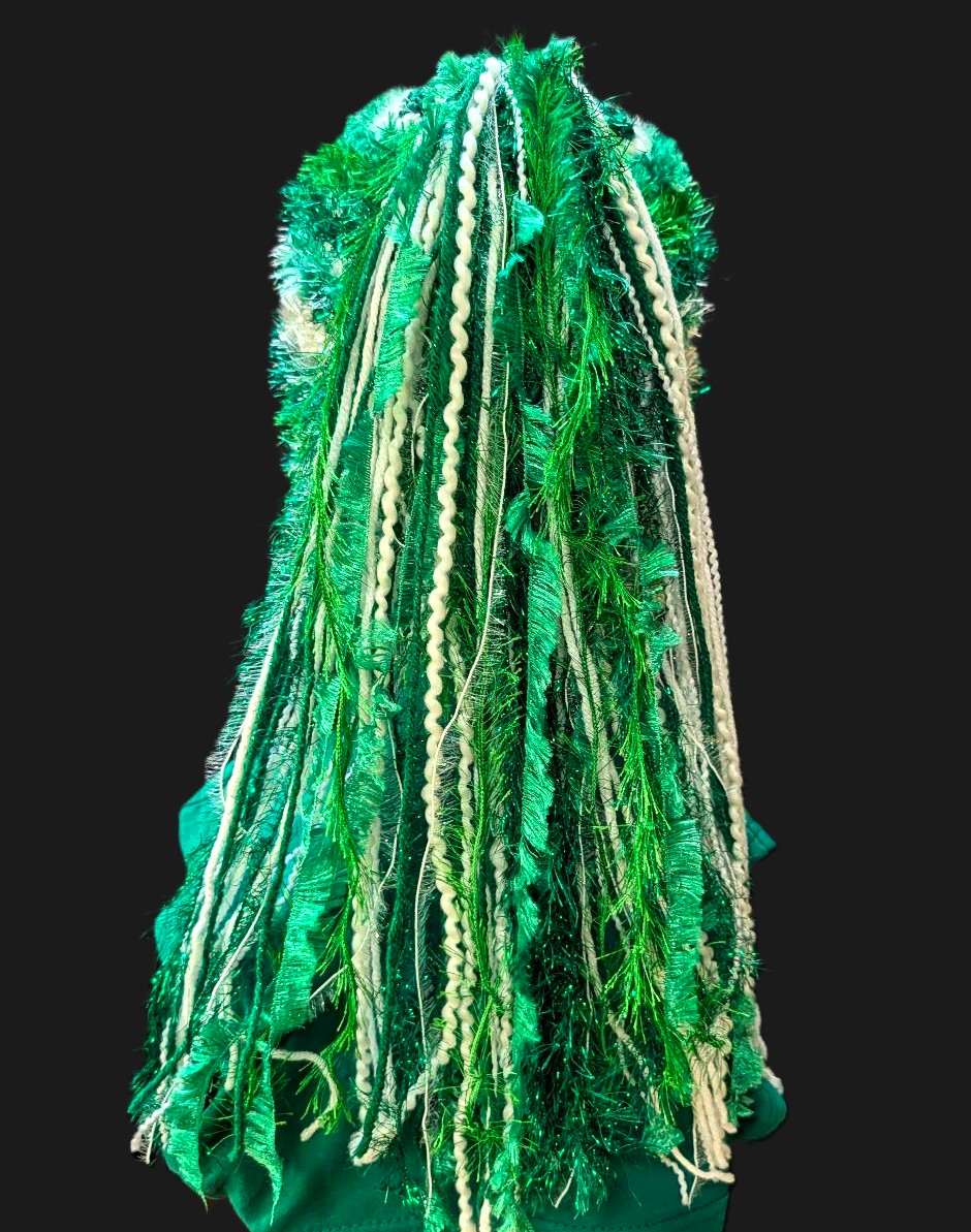St. Patrick's Day Custom Crocheted Hat for Parties, Parades in Green & White with Sparkle & Fringe - Image 3