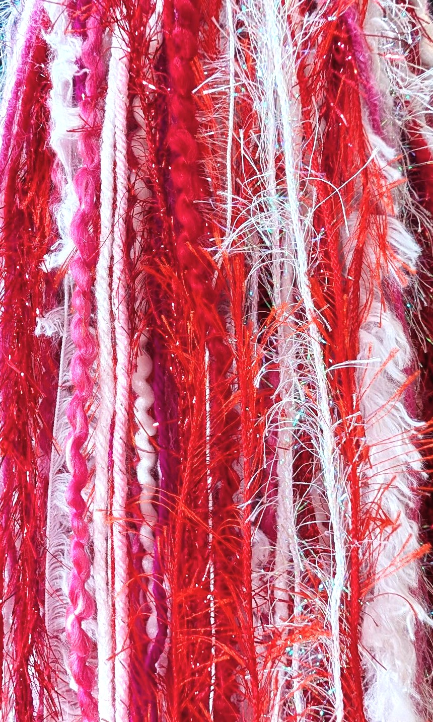 Valentine's Day Custom Crocheted Hat for Parties, Unique Gift in Red/White/Pinks with Sparkle & Fringe - Image 2