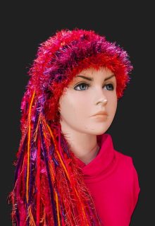Custom Crocheted Festival, Party Hat in Red/Purple/Orange/Pink with Sparkle & Fringe