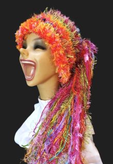 Custom Crocheted Festival, Party Hat in Bright Pastel Colors with Sparkle & Fringe