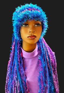 Custom Crocheted Festival Party Hat with Sparkle & Fringe in Blue/Purple/Teal