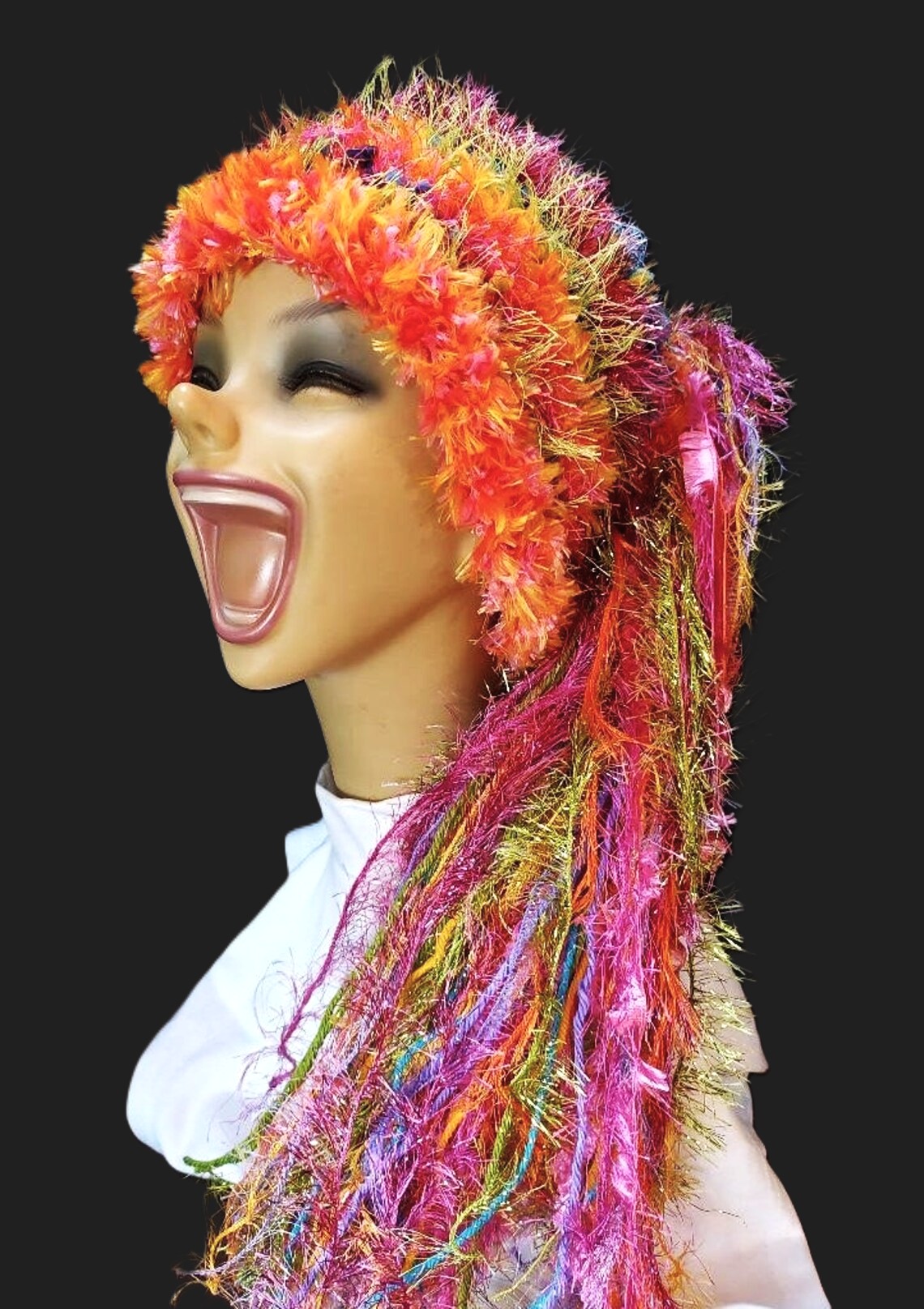 Custom Crocheted Festival, Party Hat in Bright Pastel Colors with Sparkle & Fringe