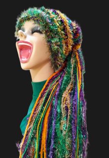 Mardi Gras Custom Crocheted Fun Hat for Parties, Parades in Purple/Gold/Green with Sparkle & Fringe